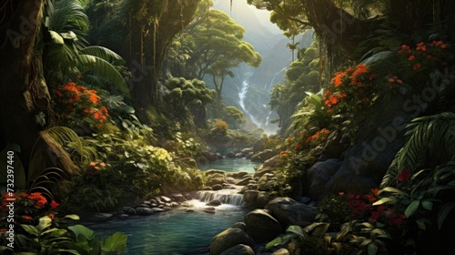 Serene Tropical Rainforest Waterfall Scene