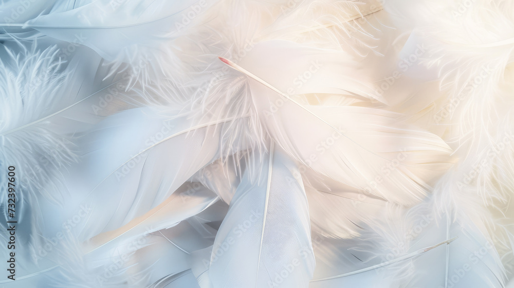 Fototapeta premium background of many white bird feathers close up