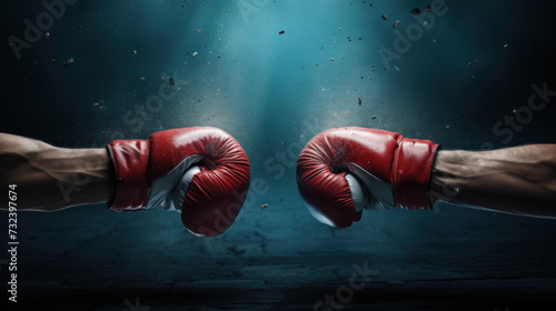 Red Boxing Gloves Meeting in a Powerful Punch © Polypicsell