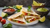 Quesadillas presented in a Tasteful Way with Melted Cheese on a Platter - Spanish or Mexican Cuisine