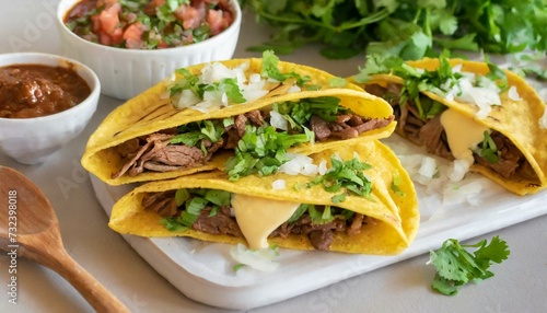 Quesadillas presented in a Tasteful Way with Melted Cheese on a Platter - Spanish or Mexican Cuisine photo