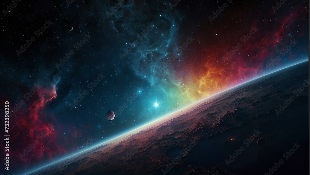 Obraz premium Vibrant Space Odyssey: Captivating Wallpaper for Cosmic Enthusiasts Ai Generated art