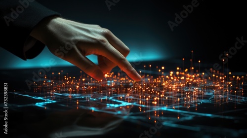 Hand Interacting with Futuristic Interface Hologram