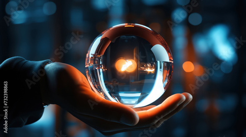 Hand Holding Crystal Ball with Heart Reflection