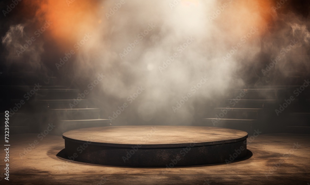 Grunge Podium with Smoky Atmospheric Display Background Grunge Podium with Smoky Atmospheric Display Background