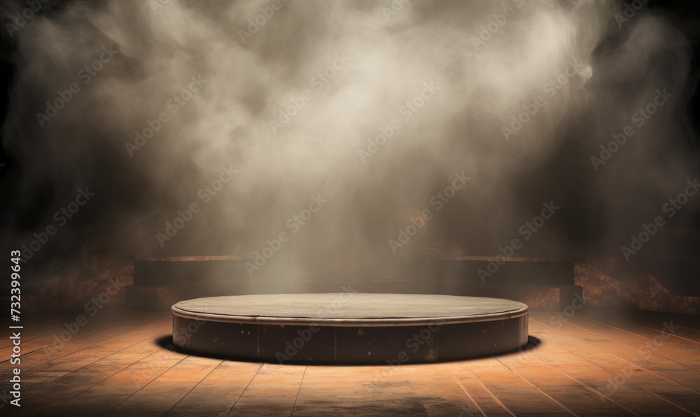 Grunge Podium with Smoky Atmospheric Display Background