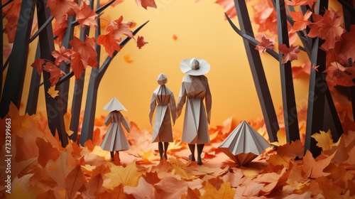 Autumn Family Stroll in Paper Craft Style