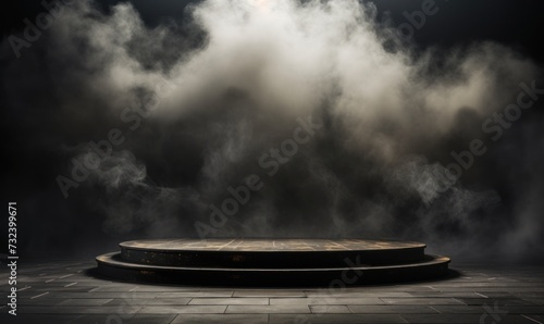 Grunge Podium with Smoky Atmospheric Display Background