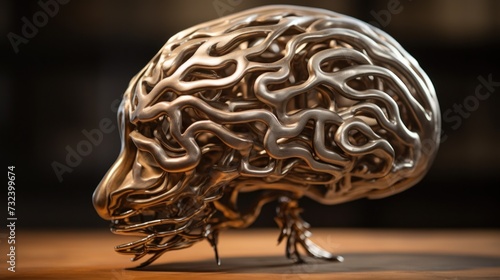 Artistic Metal Sculpture of a Human Brain
