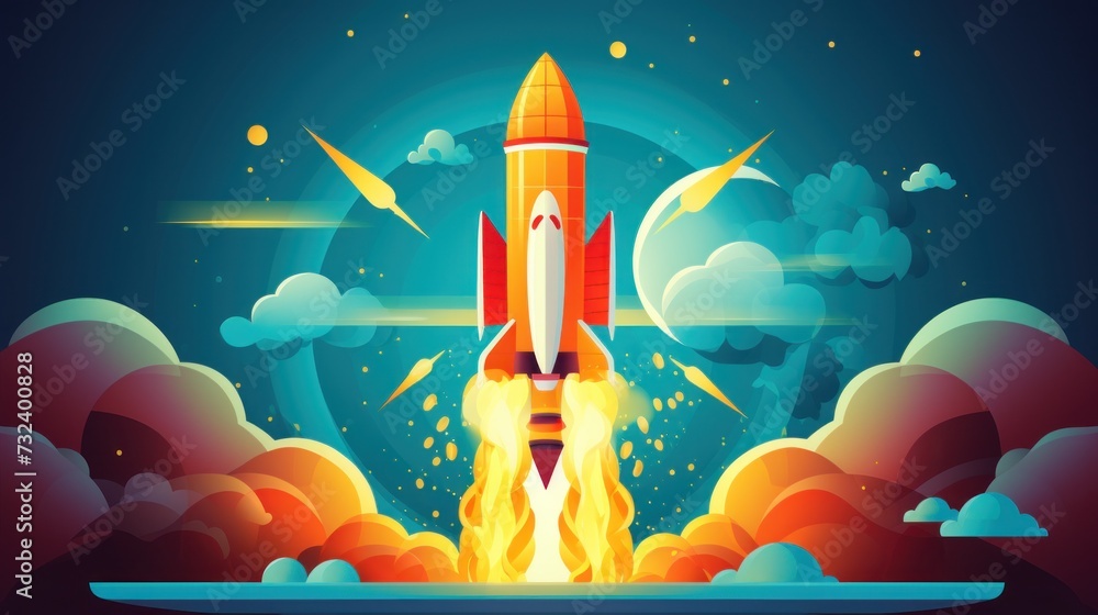 Stylized Rocket Launch Illustration