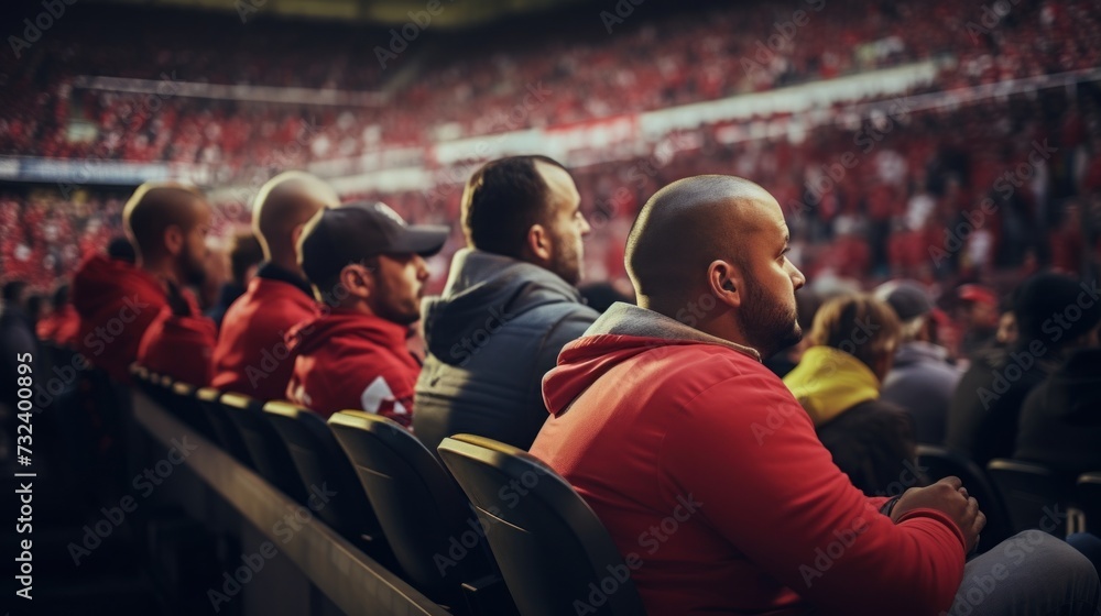 Spectator in Red Watching an Event at a Stadium - obrazy, fototapety, plakaty 