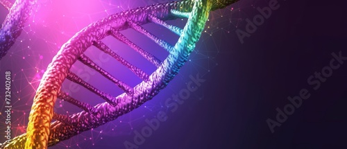 A DNA helix in glowing bright rainbow colours.