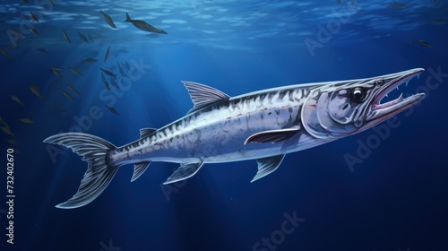 Barracuda Swimming in the Deep Blue Sea