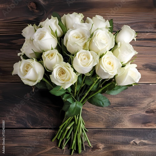 White Roses Bouquet on Wooden Background © RobertGabriel