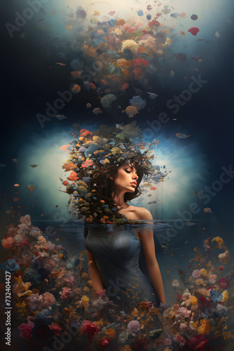 Mother Nature, allegory for climate change, biodiversity, and global warming (generative AI)