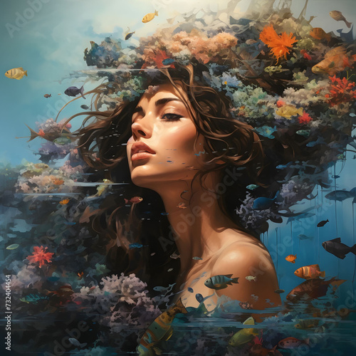 Mother Nature, allegory for climate change, biodiversity, and global warming (generative AI)