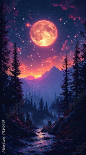 Full Moon Rising in the Forest: A Celestial Nighttime Adventure Generative AI © Riya