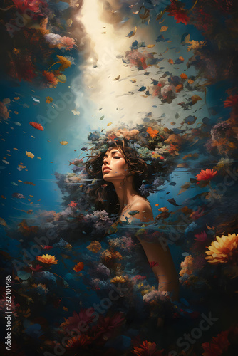 Mother Nature, allegory for climate change, biodiversity, and global warming (generative AI)