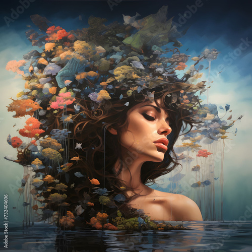 Mother Nature, allegory for climate change, biodiversity, and global warming (generative AI)
