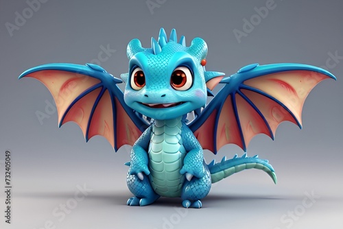 Canvas Print A charming 3D render of a colorful chibi baby dragon in the form of an cute ador
