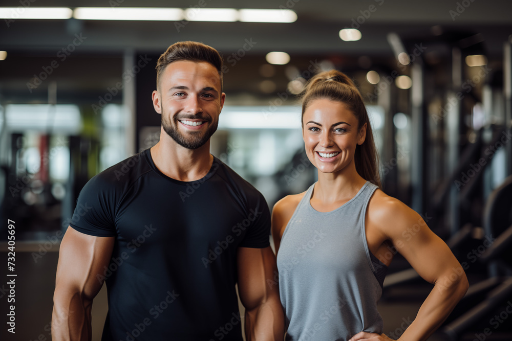 Sporty person in the gym. Man, woman. Trainer. Sport figure, smiling. For gym, healthy style of life, trainer advertising. Sporty person in the gym. Man, woman. Trainer. Sport figure, smiling. For gym, healthy style of life, trainer advertising.
