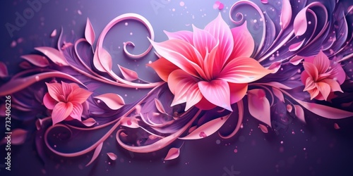 A beautiful pink flower set against a vibrant purple background with swirling patterns. Ideal for adding a touch of elegance to any design project