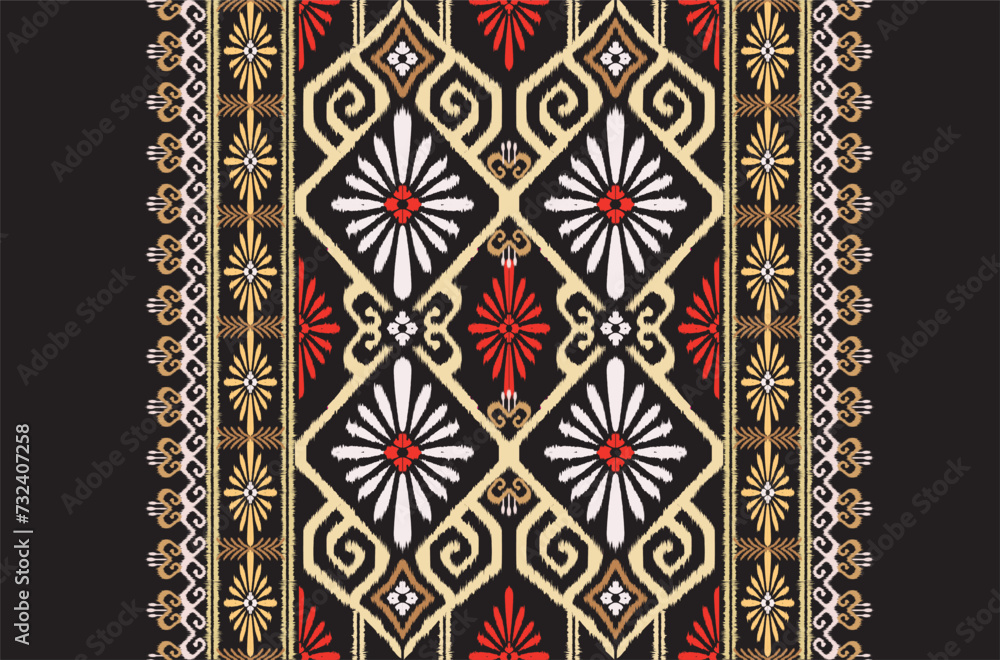 Ikat seamless pattern.Border style collection.Design for textile,wallpaper,ikat pattern,fabric,background,wrapping,clothes,lace pattern,carpet and pattern embroidery.