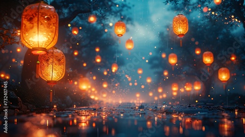 Glowing Lights in the Rain  A Magical Nighttime Scene Generative AI