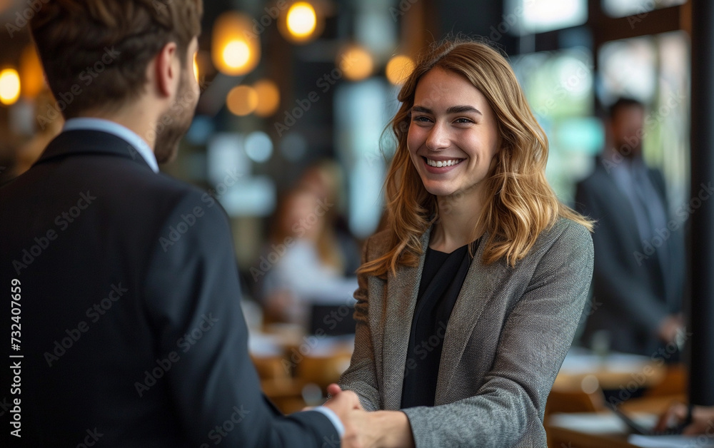 Woman Shaking Hands With Man in Suit