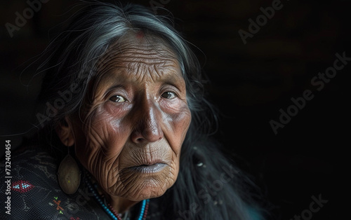 Old Native American Woman With Long Hair