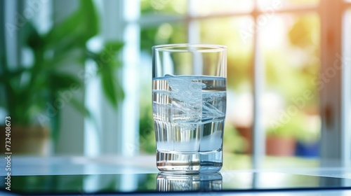 A simple image of a glass of water placed on top of a table. Perfect for illustrating hydration, refreshment, or a calm and peaceful atmosphere