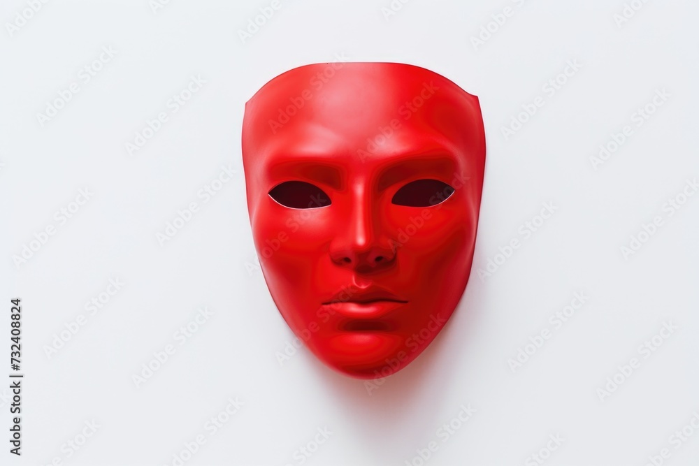 A red mask placed on a white surface. Suitable for various artistic and creative projects A red mask placed on a white surface. Suitable for various artistic and creative projects