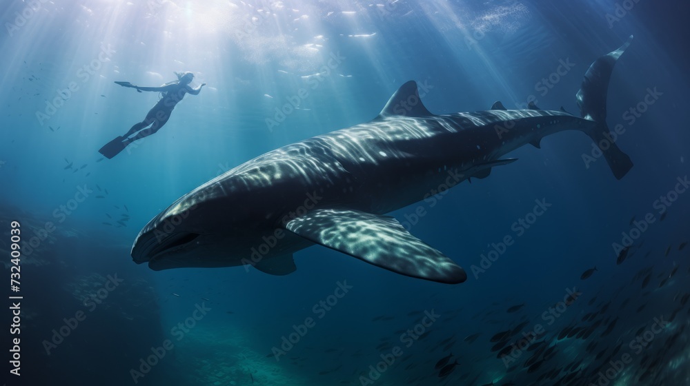 Obraz premium whale calf underwater