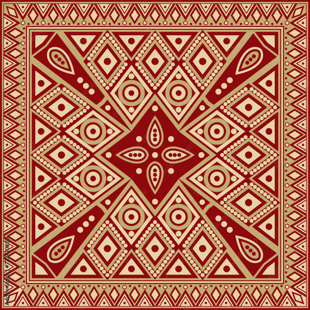 Vector gold with red square national Indian patterns. National ethnic ornaments, borders, frames. colored decorations of the peoples of South America, Maya, Inca, Aztecs. Vector gold with red square national Indian patterns. National ethnic ornaments, borders, frames. colored decorations of the peoples of South America, Maya, Inca, Aztecs.