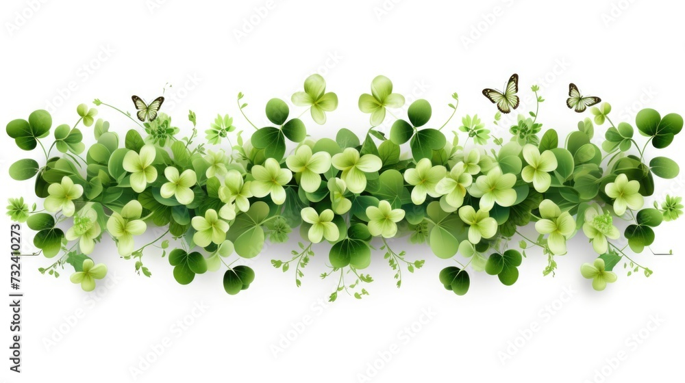 A collection of green leaves and flowers arranged on a white background. This image can be used for various purposes A collection of green leaves and flowers arranged on a white background. This image can be used for various purposes