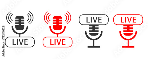 Live video, streaming microphone podcast symbol set design vector ilustration.