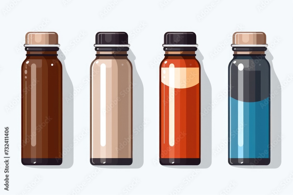 A row of three different colored water bottles. Ideal for hydration and staying refreshed. A row of three different colored water bottles. Ideal for hydration and staying refreshed.