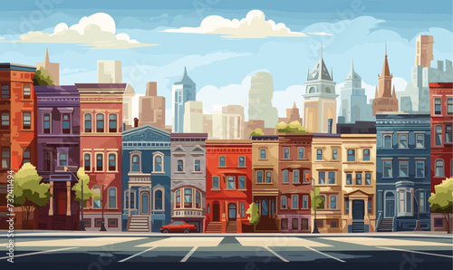 City street with set of buildings vector illustration photo
