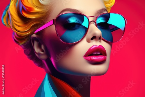 A woman wearing sunglasses and a colorful scarf. Perfect for fashion and summer-themed projects