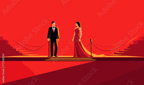 couple on red carpet vector flat minimalistic isolated illustration
