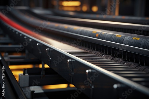 A detailed view of a conveyor belt in a factory. Suitable for industrial and manufacturing concepts