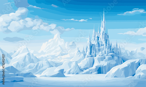 snowy landscape with ice castle vector simple 3d isolated illustration