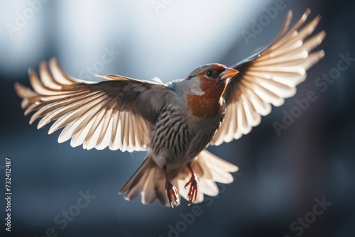 A small bird in flight. Can be used to depict freedom, nature, or the beauty of birds