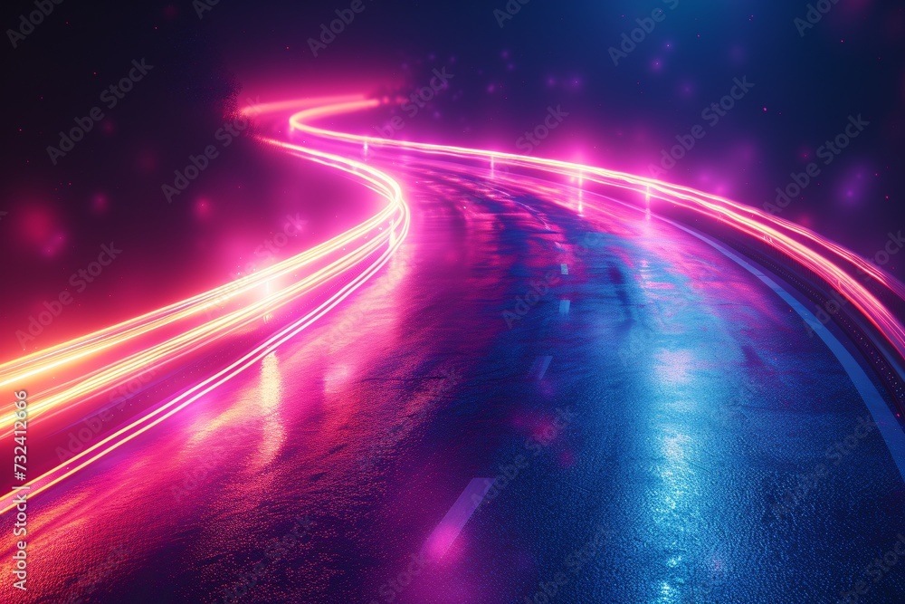 Pink Neon Highway: A Glowing Night Drive Generative AI