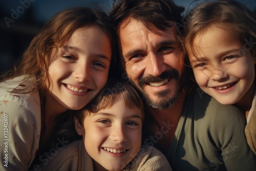 A picture featuring a man and two girls, with one of the girls having a beard. This image can be used to depict a diverse family or a group of friends with unique characteristics photo