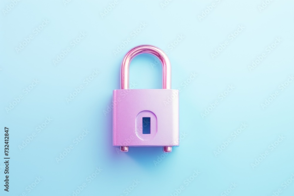 A pink padlock on a blue background. Suitable for concepts related to security and protection A pink padlock on a blue background. Suitable for concepts related to security and protection
