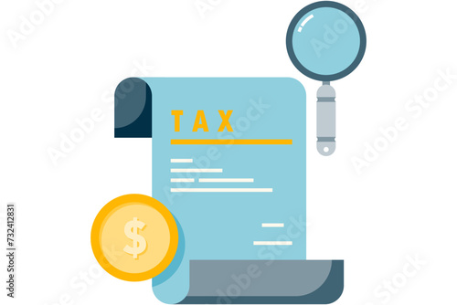 illustration of tax paper and magnifying glass