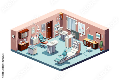 dental clinic interior isometric vector flat isolated illustration