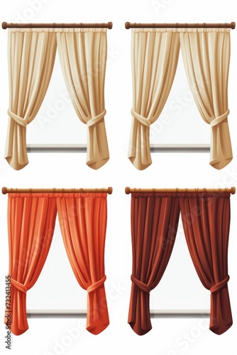 Four different colored curtains on a clean white background. Versatile and suitable for various design projects