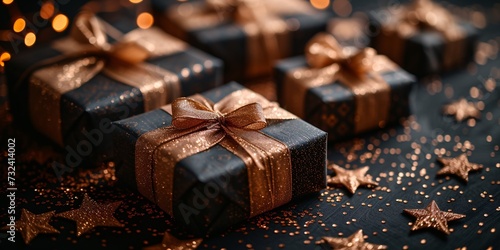 Golden Gift Wrapped in Blue: A Festive Present for the Holidays Generative AI © Riya